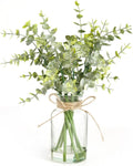 Artificial Eucalyptus Stems in Glass Vase with Faux Water,7Pcs Fake Plant for Centerpiece Bathroom Farmhouse Room Home Decor (Sage Green Eucalyptus)