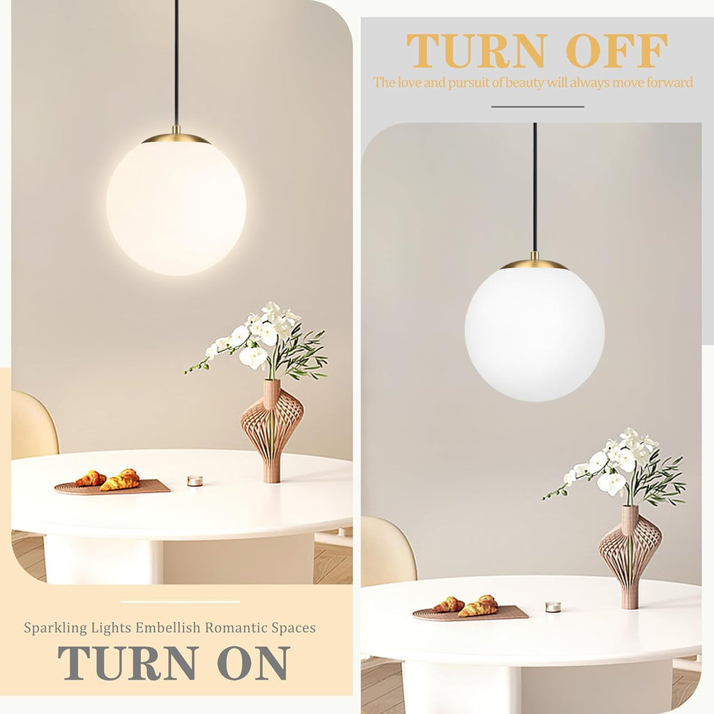 KoKo&Yukina 10" Globe Pendant Light Gold Plug in Pendant Light Adjustable Hanging Lights with Plug in Cord Brushed Gold Finished with Milk Glass Lampshade for Bedroom Kitchen Island（Bulb Included）