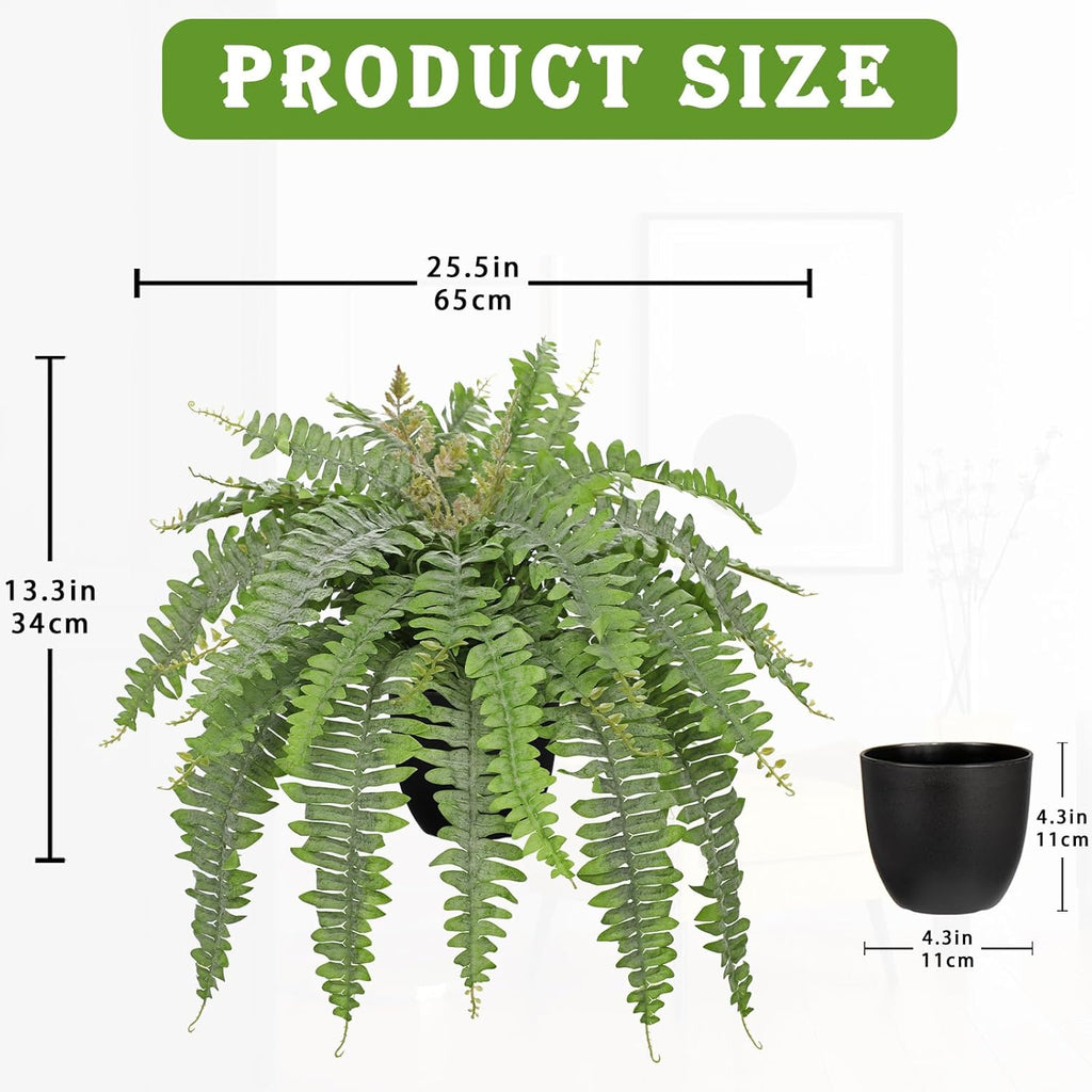 Hollyone Artificial Fern Plants in Pot 25.5" Medium Artificial Boston Fern 31 Leaves for Outdoors & Indoor Faux Potted Plant Fake Ferns Bush Plant Patio Garden Farmhouse Porch Home Decor Dusty Green