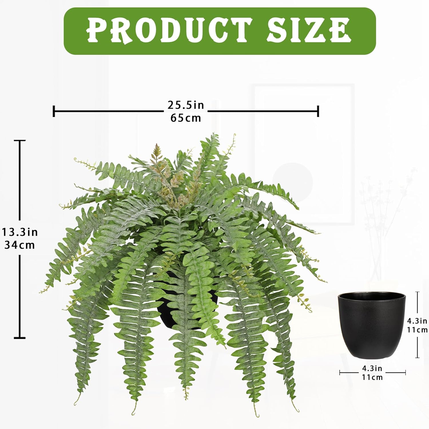 Hollyone Artificial Fern Plants in Pot 25.5" Medium Artificial Boston Fern 31 Leaves for Outdoors & Indoor Faux Potted Plant Fake Ferns Bush Plant Patio Garden Farmhouse Porch Home Decor Dusty Green