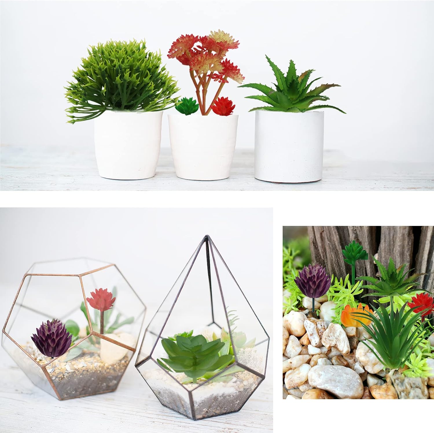 Artificial Succulents Plants, 16pcs Colorful Fake Succulents, Mini Artificial Succulents for DIY Home Floral Wall Garden Office Decoration (Unpotted)