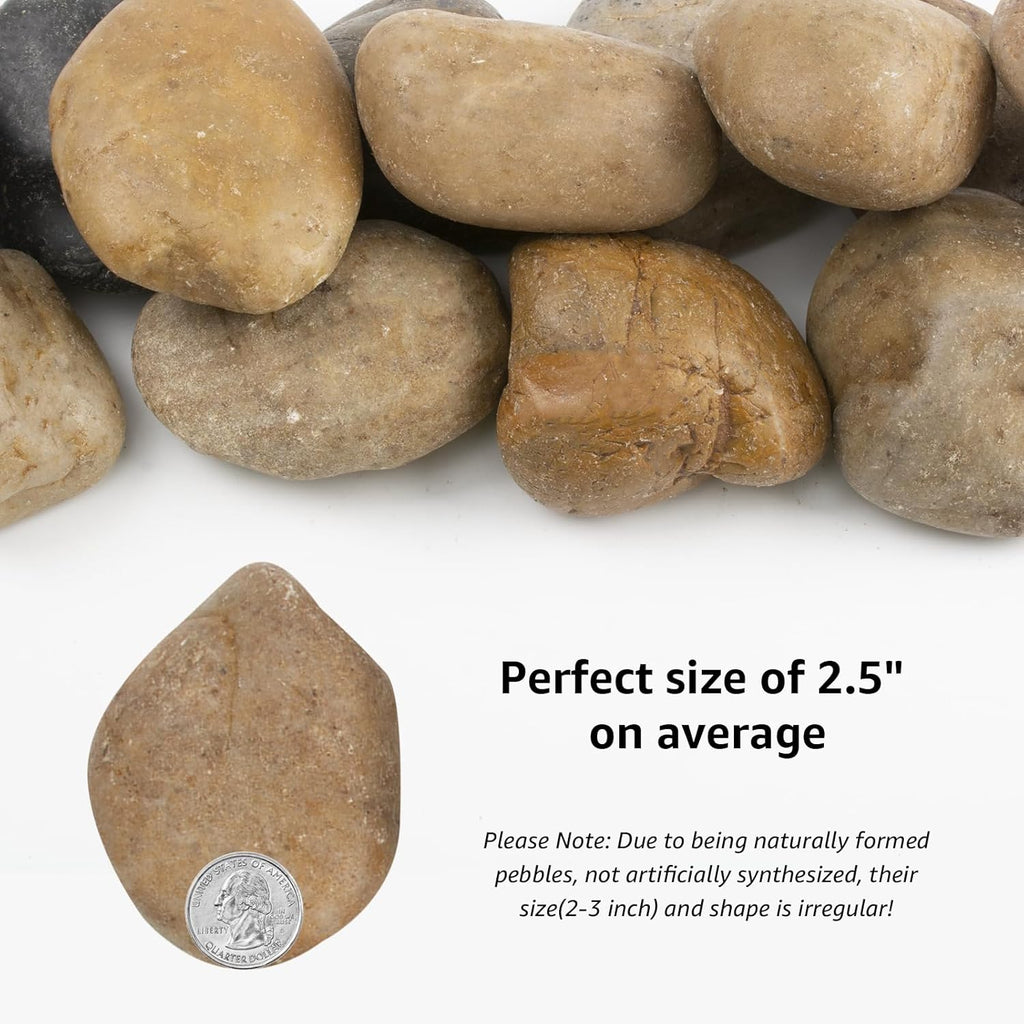 20LB Mixed Stones Pebbles River Rocks, Natural Beach Pebbles,2-3 Inch Decorative River Rocks for Landscaping Garden Paving Plant Rocks Crafting Walkways and Outdoor Decorative Stone