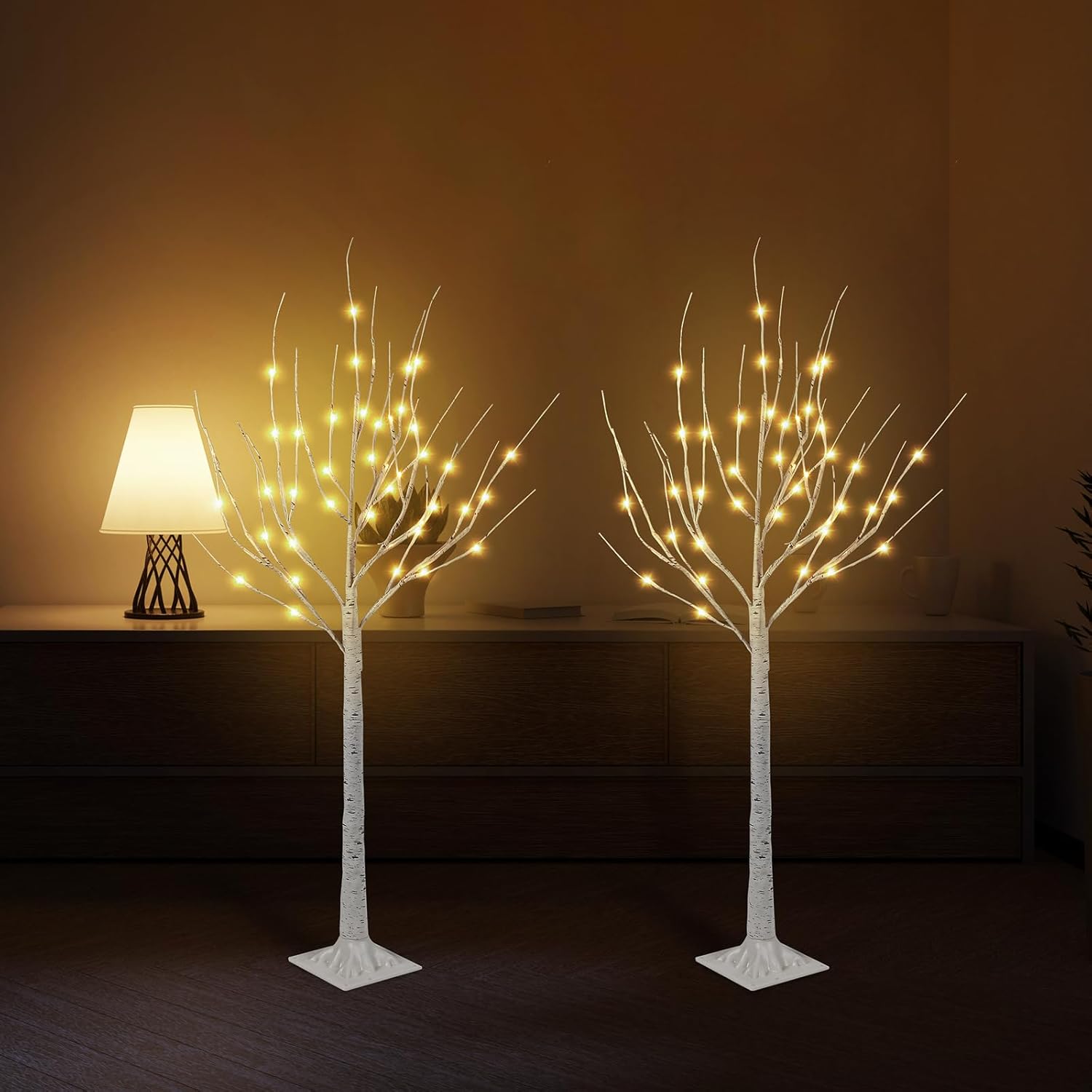 2 Pack 4FT Lighted Birch Tree, Birch Tree with Fairy Lights, Warm White Christmas Decorations for Home Bedroom Party Wedding Holiday Room Indoor Outdoor Decor