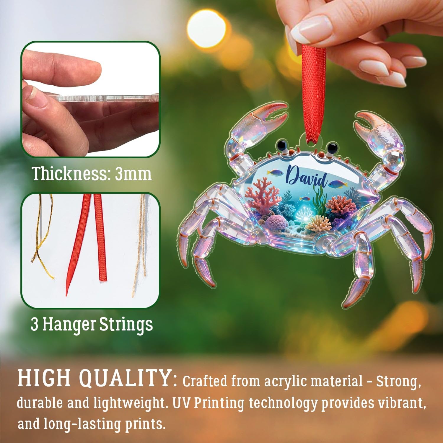 Personalized Crab Acrylic Ornament for Christmas 2025, Gift for Men Women Friends, Crabs Sea Animal Christmas Ornament, Sea Crab Lovers Ornaments, Customized Name Animal Marine Ornaments