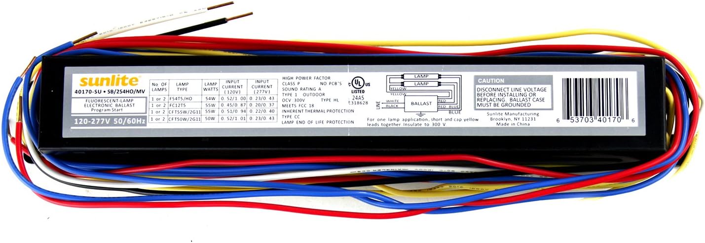 Sunlite SB254HO/MV Electronic Ballast, Multi-Volt, Program Start, Operates 1–2 F54T5HO, FC40T5, or F55W/2G11 Lamps, Instant Start, Sound Rated A, UL Listed