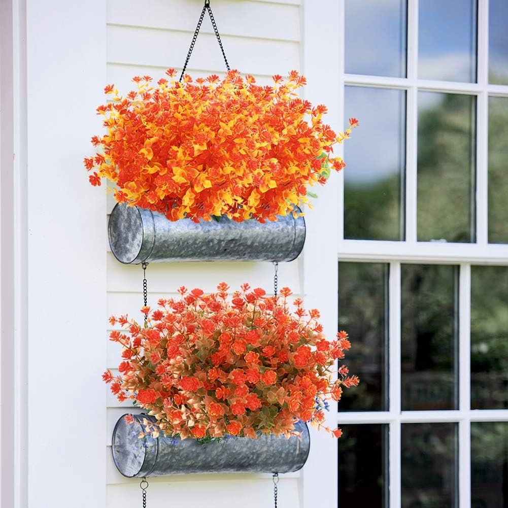 24 Bundles Artificial Fall Flowers No Fade Faux Autumn Plants, Fake Indoor Outdoor Greenery for Thanksgiving Christmas Wedding Party Home Garden Fireplace Décor (Tangerine)