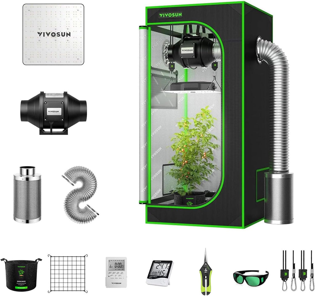 VIVOSUN 2x2 Grow Tent Kit with Plant Grow Light LED 100W, Complete Indoor Grow Tent 24"x24"x48" Indoor Greenhouse 4 Inch 190CFM Inline Fan, Carbon Filter and 8ft Ducting Combo