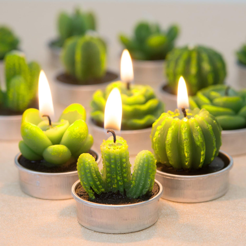 COCOMOON Cactus Tea Light Candles, 6 Pcs Decorative Candles with Artificial Succulents, Unscented, 30 min Burn Time, Modern Design, Perfect for Home Decor, Party, Wedding