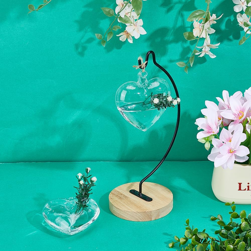 4pcs Glass Hanging Planter Air Fern Holder Hanging Hydroponic Vases with Jute Rope Terrarium Plants Hanger Vase Succulent Planter Terrariums for Moss Air Plants Christmas Decor (Heart)