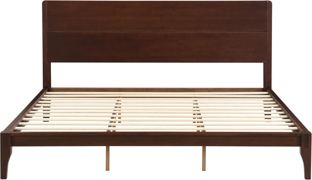 Merax Bamboo Wood King Size Bed Frame and Headboard, Mid Century King Platform Bed with Wood Slat, Heavy Duty Steel Center Beam for Support, Under Bed Storage, No Box Spring Needed, Chocolate