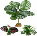 Reptile Artificial Plants, Big Terrarium Plants Decorations Supplies, Aquarium Fish Tank Plants, Amphibian Habitat Hideout Tank Accessories(L Set-3pcs/G)