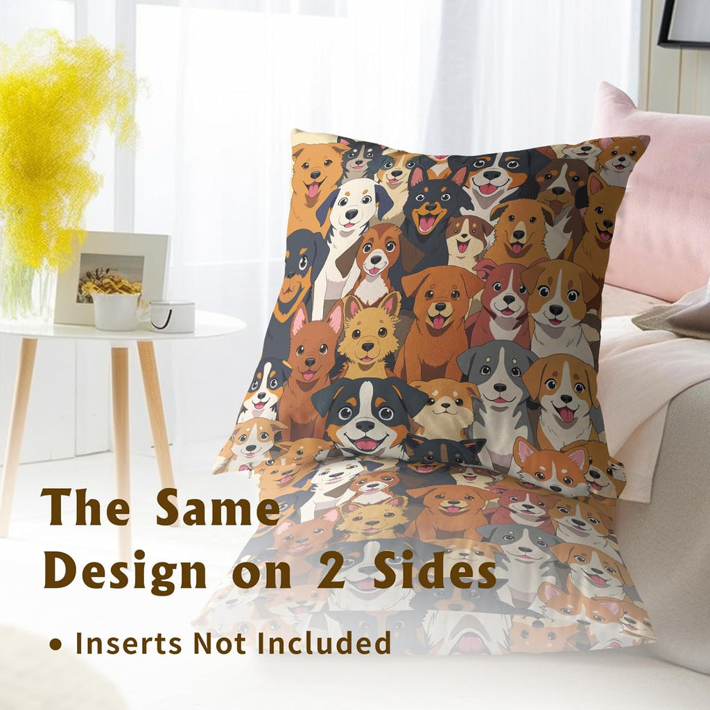 18x18 Cartoon Dog Throw Pillow Covers Set of 2 with Hidden Zipper, Ultra-Soft Hypoallergenic Fabric for Sofa Bed Car Decor, All-Season Durable Pillow Shams, Ideal Gift