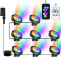 RGB Underwater Pond Lights, Super Bright 18 LED Submersible Fountain Lights Color Changing Spotlights, Bluetooth APP Control IP68 Waterproof for Fish Aquarium Tank Garden Yard Pool(Set of 8)