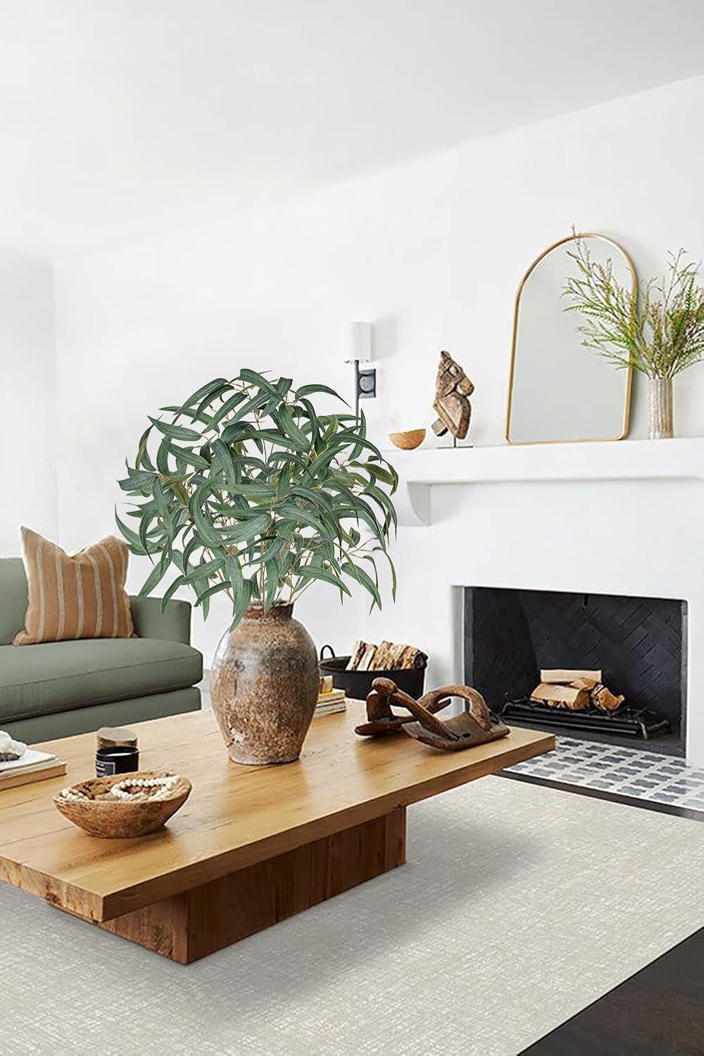 Briful Artificial Eucalyptus Willow Branches 33'' Tall Fake Eucalyptus Stems Arrangement, Realistic Faux Greenery Stems, Indoor Plant, Home Housewarming Farmhouse Porch Vase Decor, Set of 6