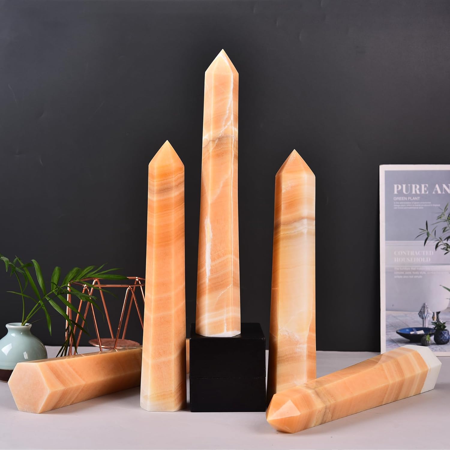 JIC Gem Extra Large Yellow Calcite Quartz Crystal 6 Faceted Tower Natural Yellow Healing Crystal Obelisk Point Wand Reiki Chakra Therapy Home Decor Crystal Gift 3.0-3.5 Lbs