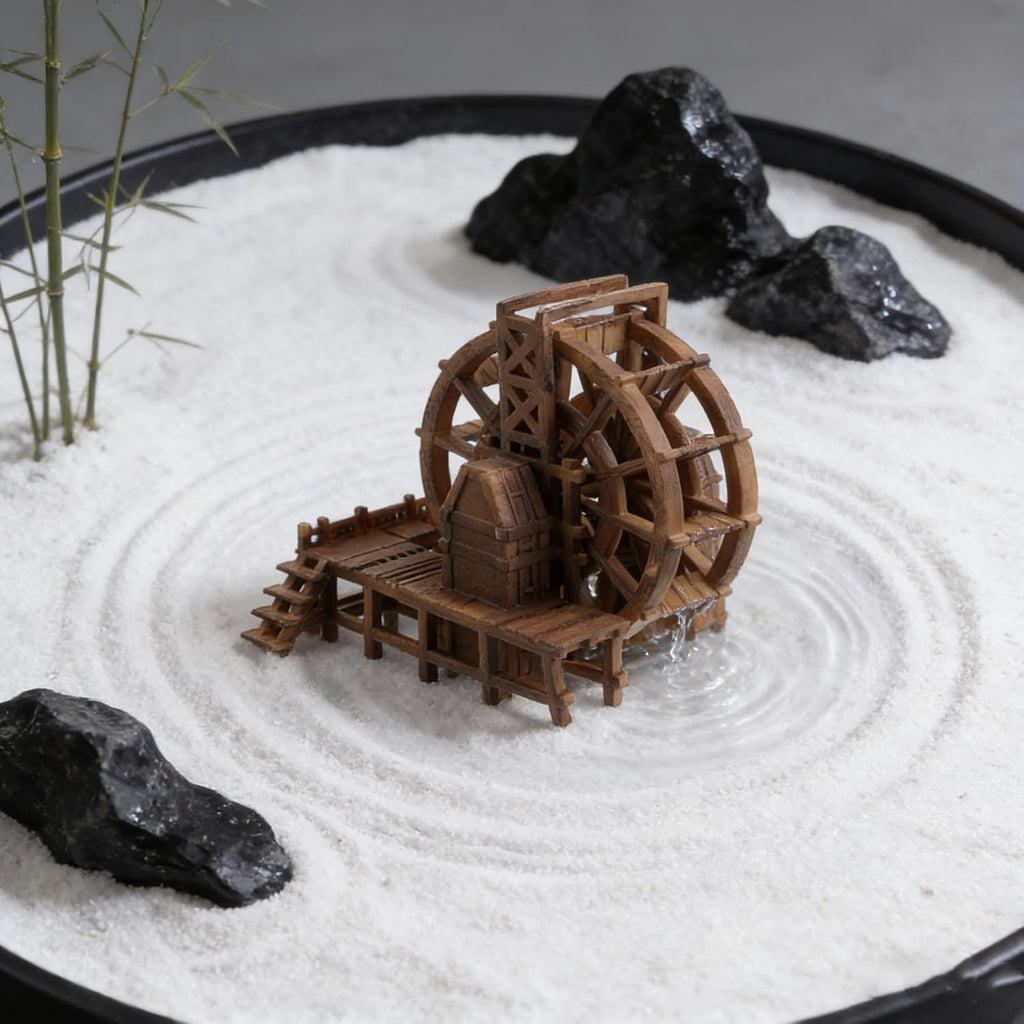 LOGOFUN Miniature Windmill Waterfall Ornament with Wheel Miniature Resin Aquarium Decoration for Fish Tank Aquarium Home Garden Decor - Brown 3cm