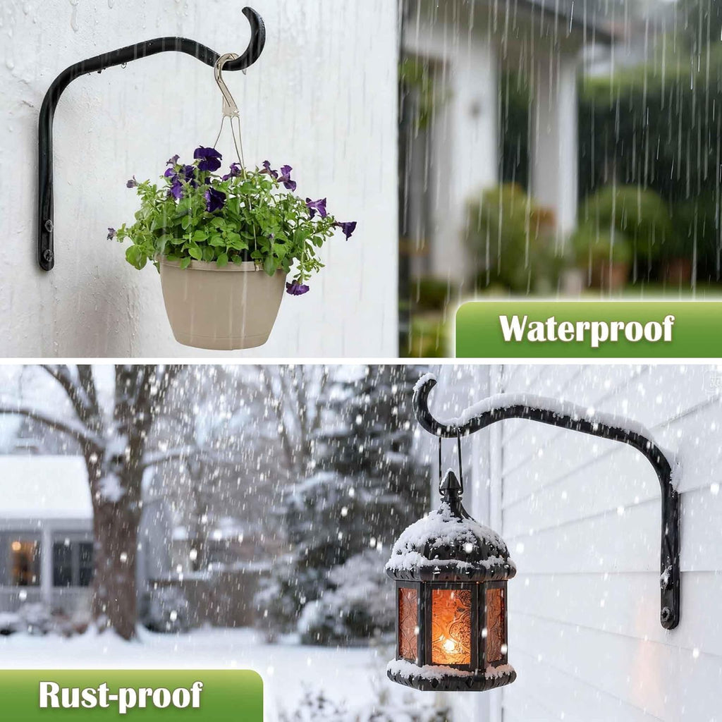 Durable Plant Hangers Brackets: 2 Pack 8 Inch Outdoor Metal Hanging Plant Brackets - Rustproof Wall Hooks for Hanging Flower Basket Bird Feeders Wind Chimes and Lanterns