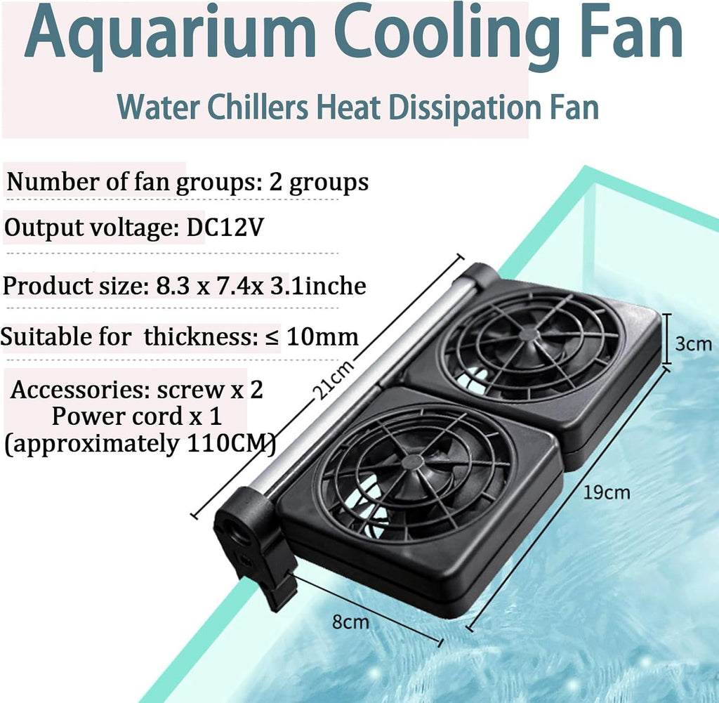 Aquarium Cooling Fan for Cool Fish Tank, Aquarium Water Chillers Heat Dissipation Fan with 2 Wind Speed, Wide Angle Adjustable, Axolotl Tank Aquarium Accessories for Freshwater Saltwater