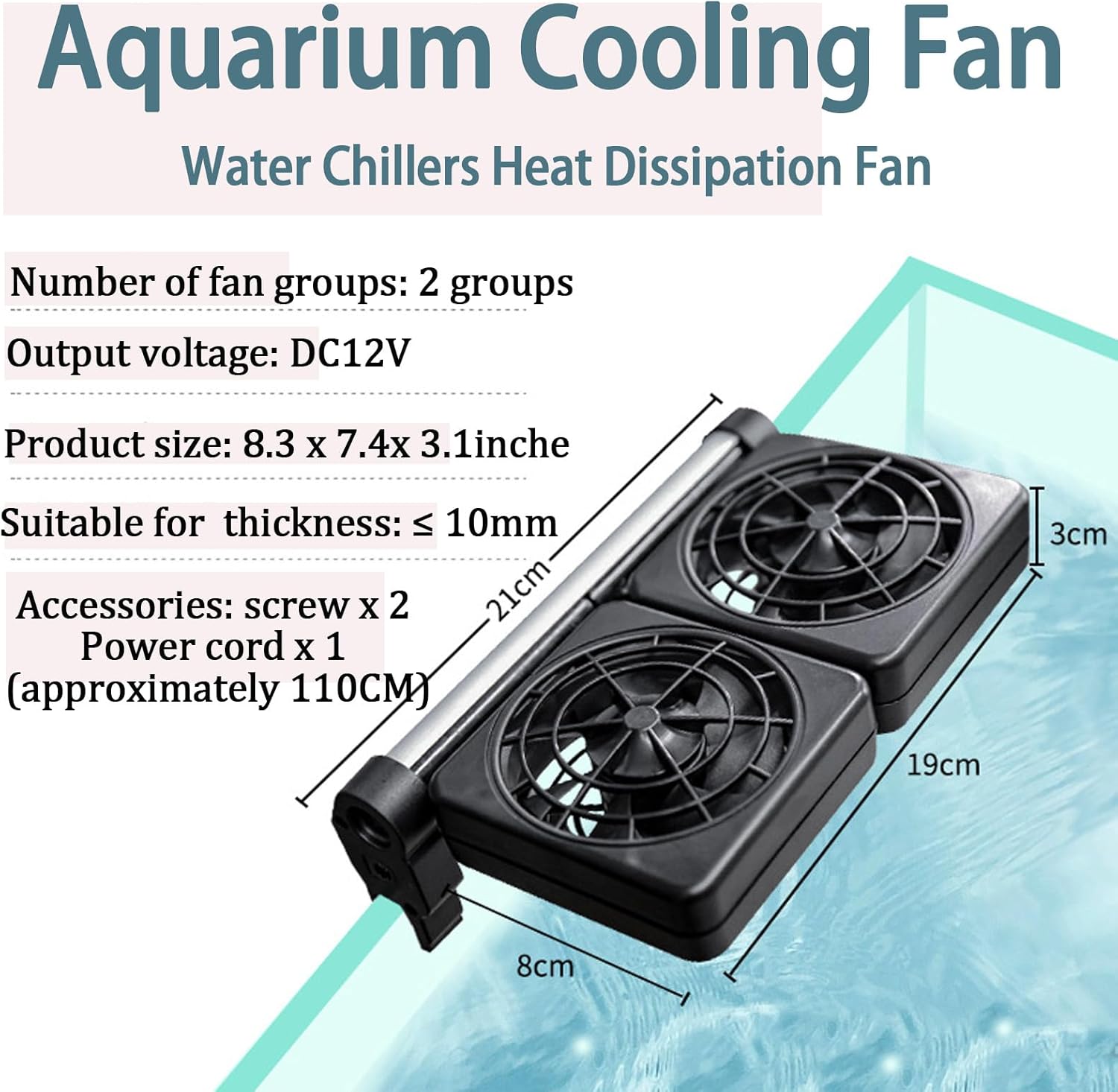 Aquarium Cooling Fan for Cool Fish Tank, Aquarium Water Chillers Heat Dissipation Fan with 2 Wind Speed, Wide Angle Adjustable, Axolotl Tank Aquarium Accessories for Freshwater Saltwater