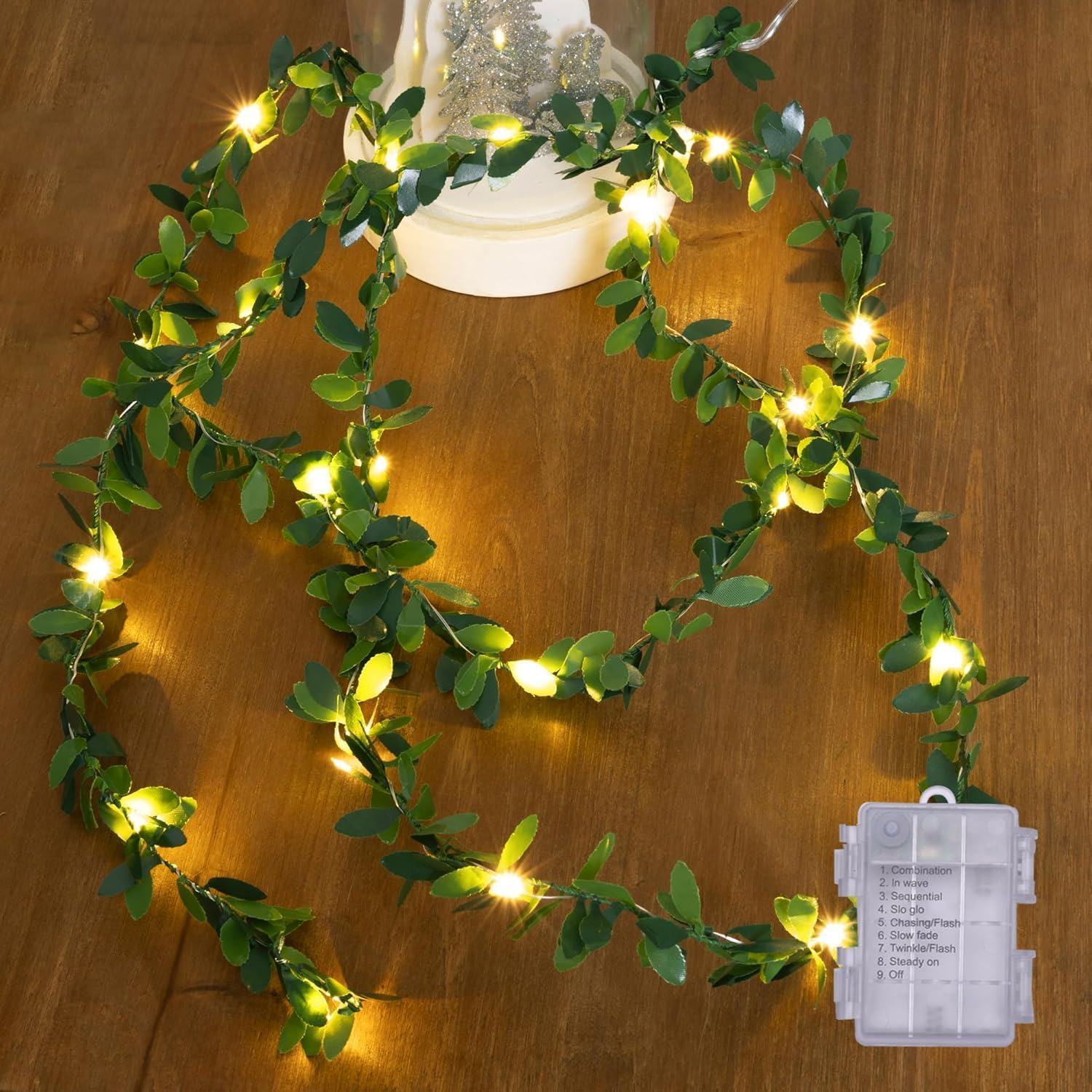 String Lights 2 Pack Artificial Ivy Vines with Lights 8 Light Modes Each 6.5Ft 20 LED Fake Vines with Fairy Lights Green Leaves Vines String Lights for Bedroom Room Garden Party Decor
