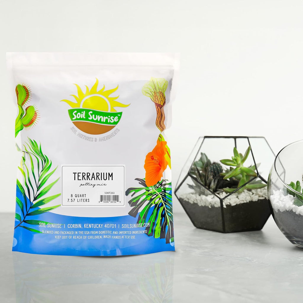 Soil Sunrise Terrarium Potting Soil Mix (8 Quarts) w/Blended Filtering Charcoal Custom Made for Terrariums