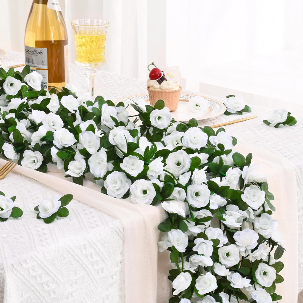 BLEUM CADE 12Pcs 98.4Ft Flower Garland Artificial Rose Vines for Bedroom, Cute Fake Hanging Flower Vines Floral Garland Decorations for Wedding Party Wall Room Decor Aesthetic