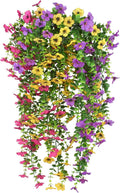 3 PCS Artificial Fake Hanging Flowers Plants for Spring Outdoor Outside Decoration, UV Resistant Faux Plastic Fabric Flower for Garden Porch Patio Balcony Yard Decor（Mix）