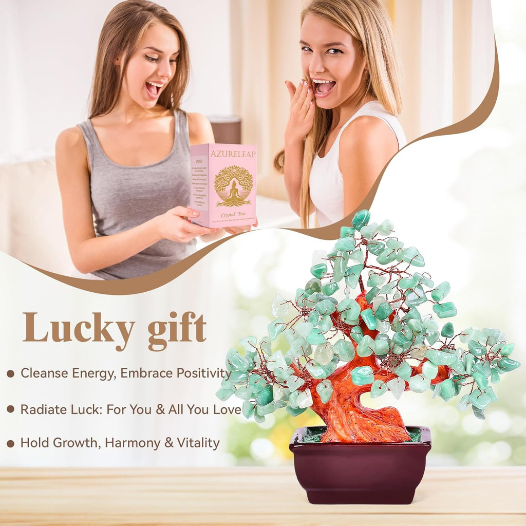 Feng Shui Quartz Crystal Money Tree Bonsai Style Decoration for Luck and Wealth (Green)