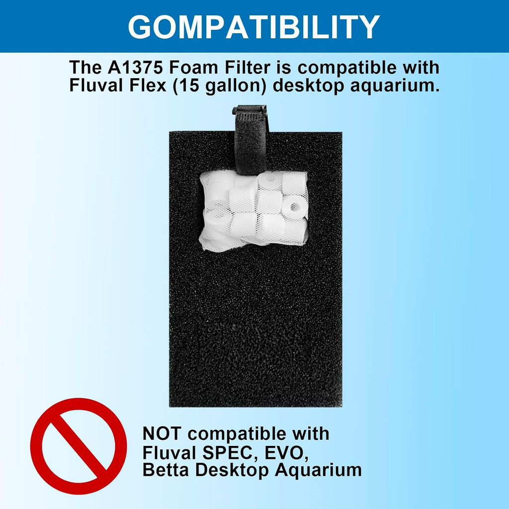 Aquarium Filter Media Replacement Compatible with Fluval Flex (15 Gal) Desktop Aquarium,2 A1375 Foam Filter, 2 Carbon Filter Refills, 2 Ceramic Rings and 2 Filter Cord
