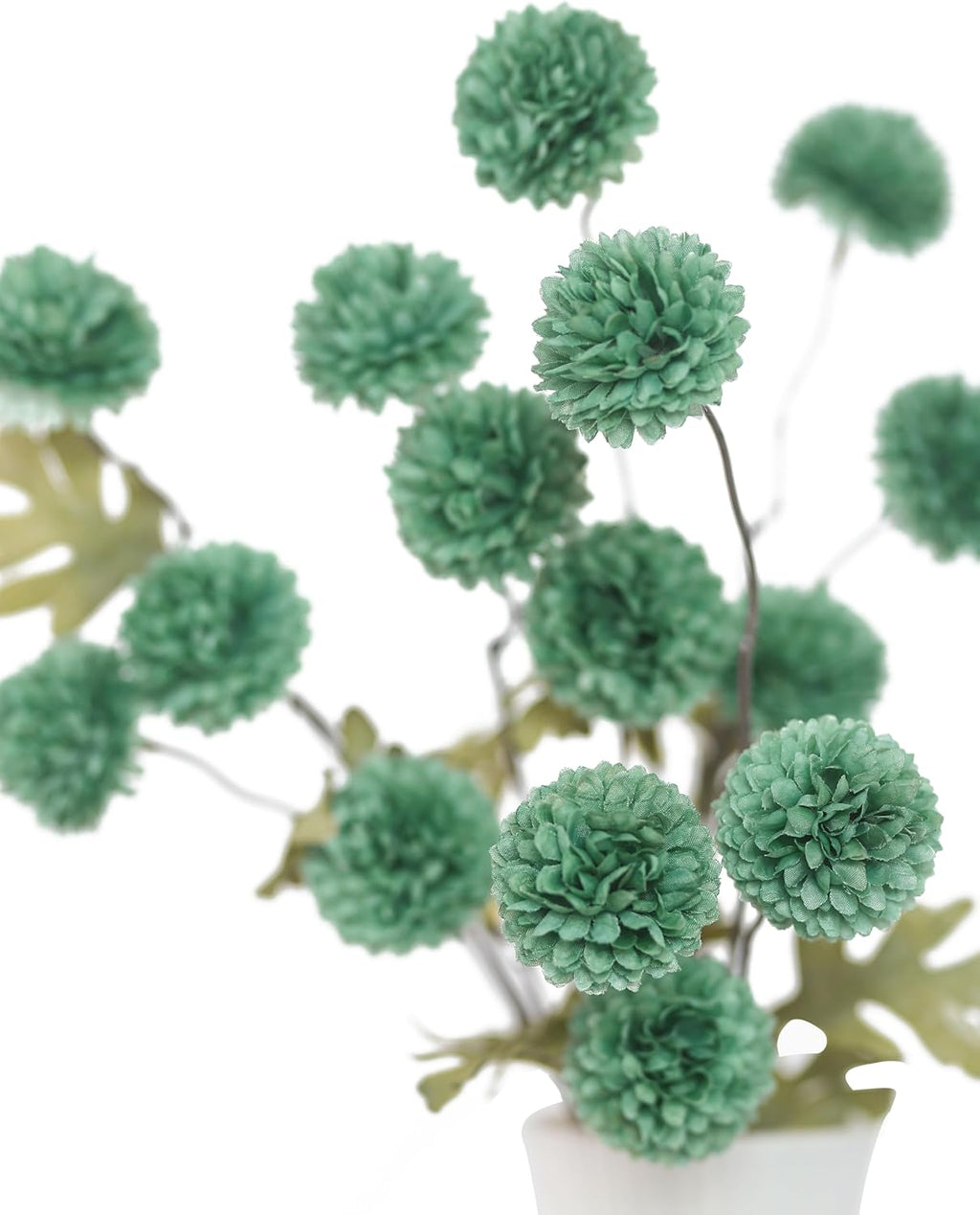 DuHouse 6pcs Artificial Flowers Faux Silk Pompon Mum,Silk Small Mini Chrysanthemum Ball with Stems for DIY Bouquets Centerpieces Vase Home Table Kitchen Decorations(Sage Green)