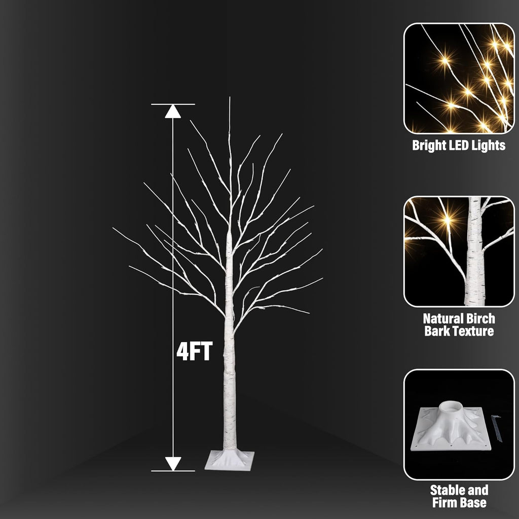 iBaycon 4FT Christmas Birch Tree Lights, Lighted Birch Tree LED Artificial Trees with 8 Modes Timer, Prelit Light Up Trees for Indoor and Outdoor Party Holiday Christmas Decorations