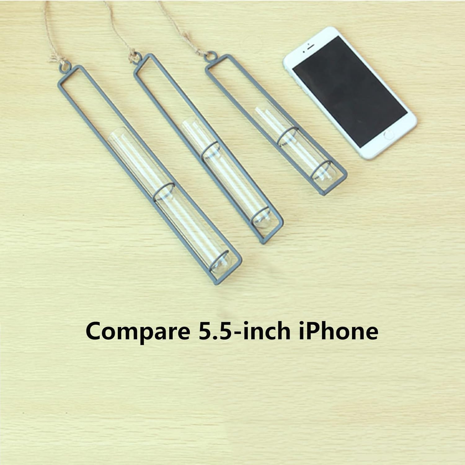 3 Pieces Hanging Glass Hydroponic Planter Transparent Test Tube Plant Vase Terrarium Container for Indoor Outdoor Modern Home Decoration (Black)