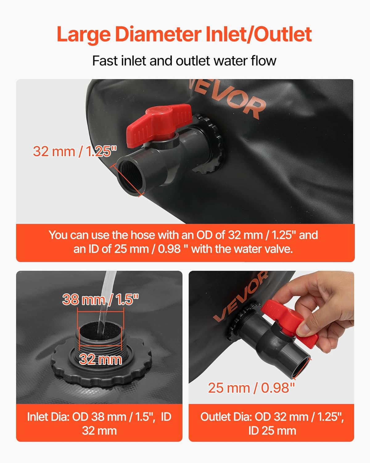VEVOR Water Storage Bladder, 63.4 Gallon (240L) Water Storage Container Tank, 1000D PVC Large Capacity Soft Bag Bladder, Collapsible Portable for Garden Irrigation, Camping, RVs, Emergency Use - Black