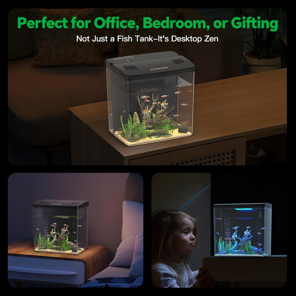Desktop Fish Tank, 1.2 Gallon Self-Cleaning Smart Aquarium with Filter & 5-Color LED Light, Auto-Cycling Quiet Pump for Betta, Shrimp, Guppy, Goldfish