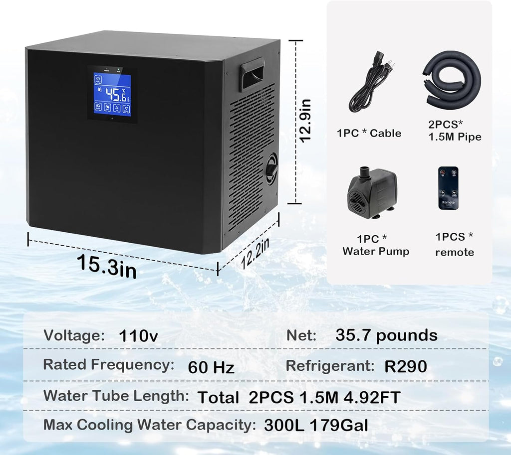 87 Gallon Ice Bath Water Chiller for Cold Plunge Tubs,1/3 HP Water Chiller 87 Gal, with Built-in Filter, Ideal for Ice Bath Pod Cold Therapy Recovery Home Use