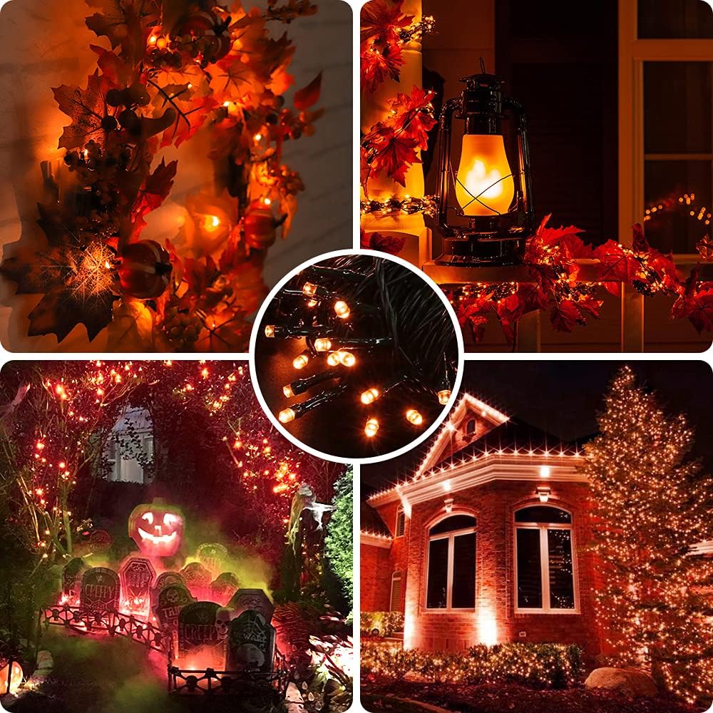 AmyHomie 300LED Orange Christmas String Lights with 8 Modes, Waterproof Fall Lights Outdoor Indoor Fall Decor Fairy String Lights for Party, Thanksgiving Day, Holiday Decoratio
