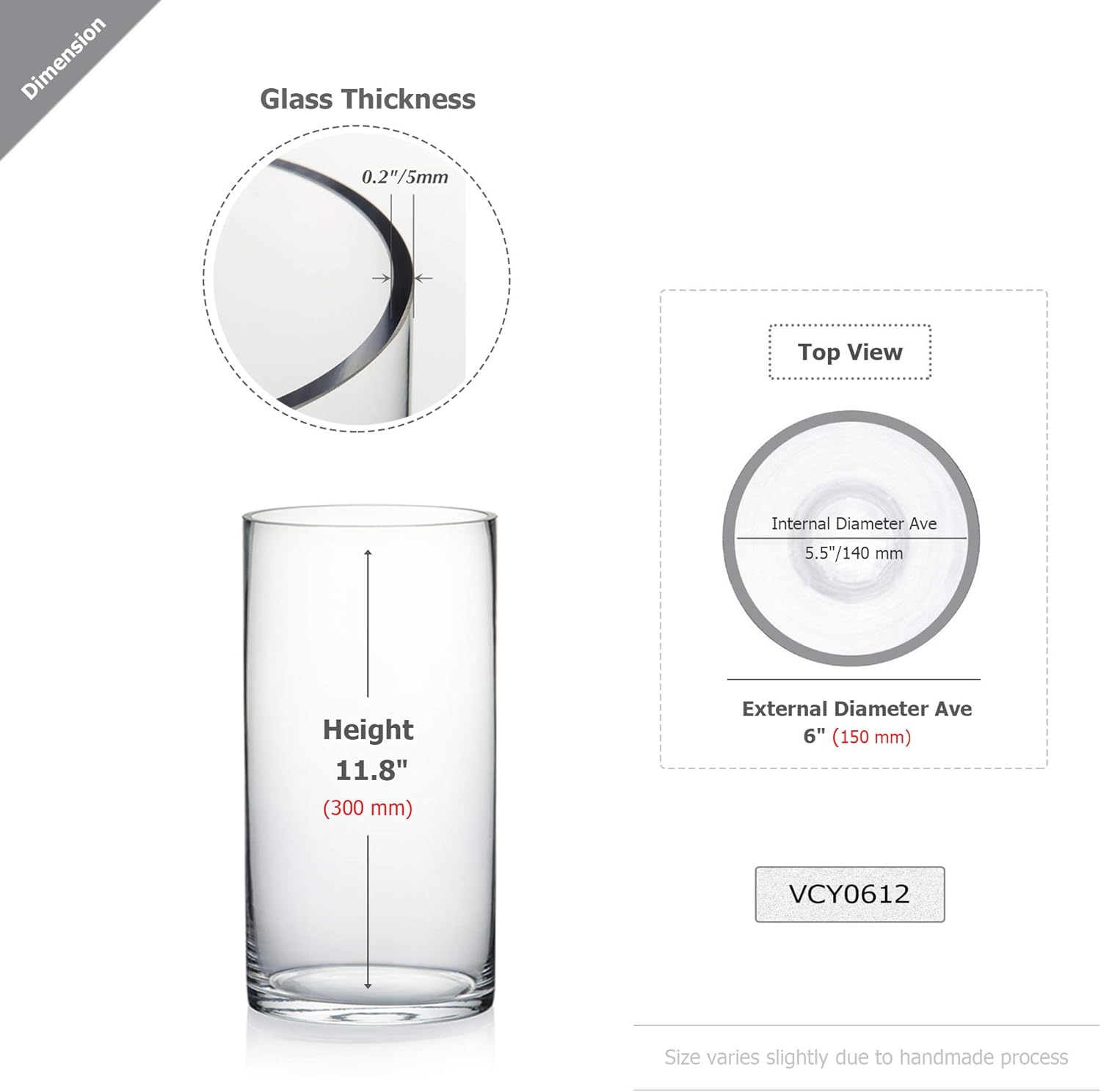 WGV Cylinder Vase, Width 6", Height 12", Clear Glass Container Terrarium Candle Holder for Wedding Centerpiece, Party Event, Home Office Decor, 1 Piece