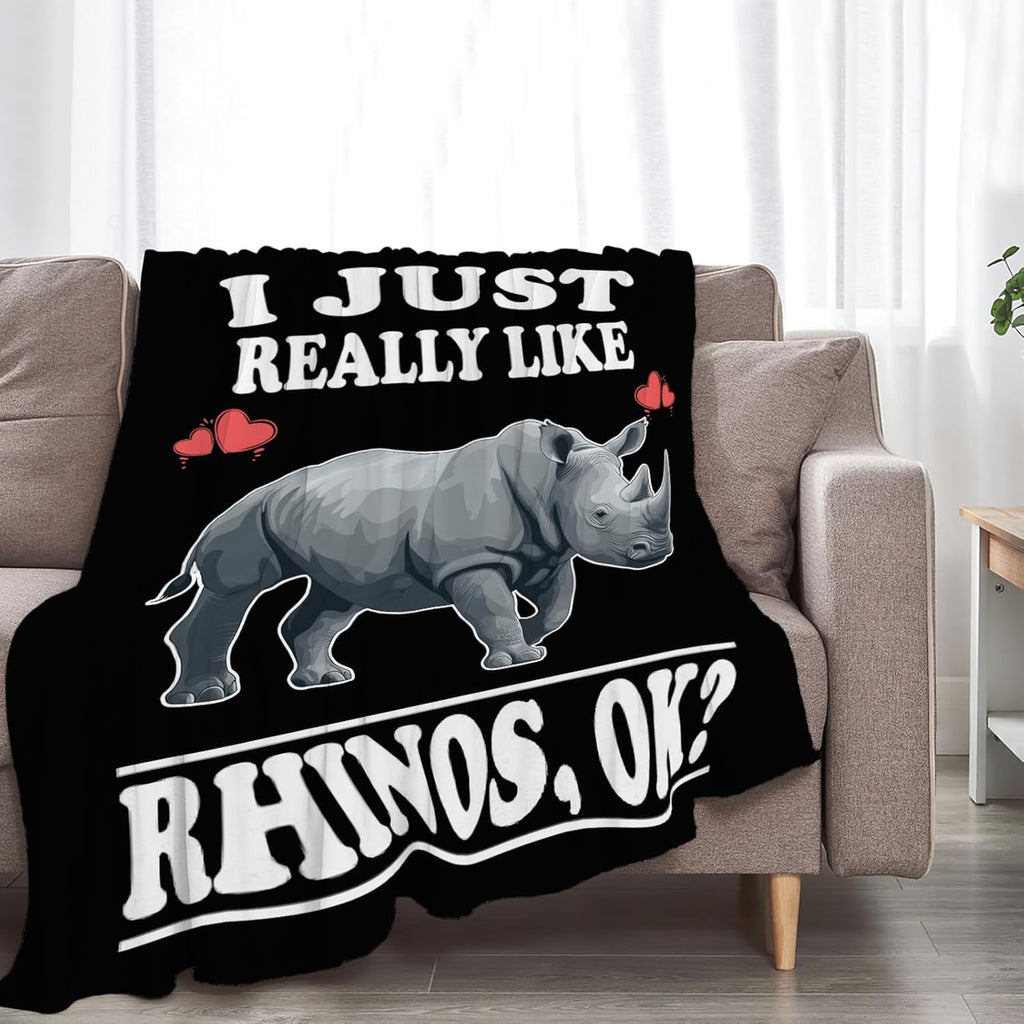 Rhino Blanket I Just Really Like Rhinos Throw Blankets Gifts for Girls Boys Kids Lover Soft Cozy Fleece Plush for Couch Sofa Bed 80"x60"