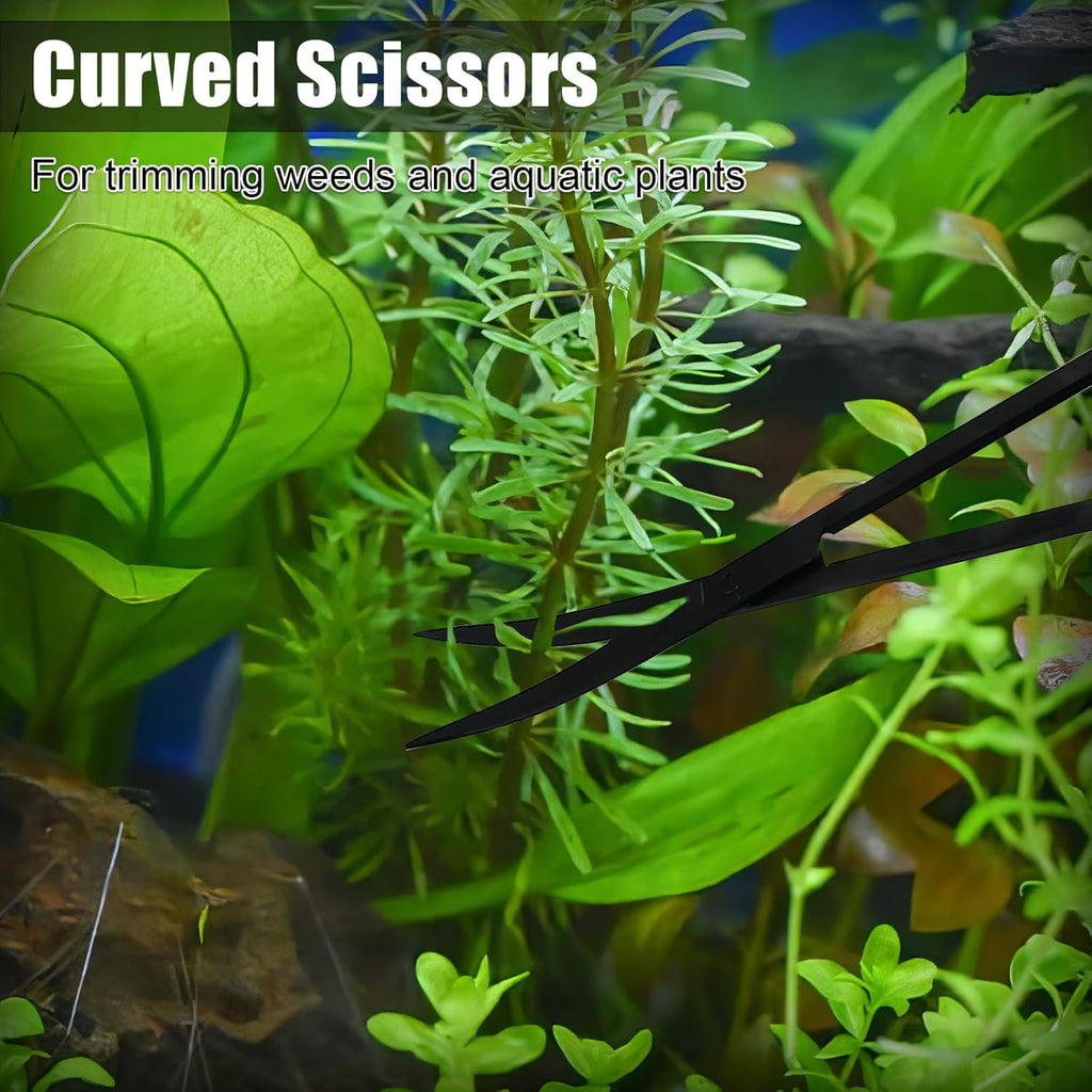 Aquascaping Tools Aquarium Kit – 4PCS Plant Trimming Tool Set with Long Tweezers, Scissors, Algae Scraper Spatula & Feeding Tongs, Fish Tank & Terrarium Cleaning Accessories