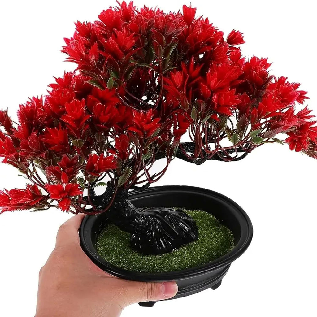 Artificial Plants Greenery Bonsai, Room Decor Fake Bonsai Tree for Home Decor Indoor Bookshelf Office Desk Bathroom Farmhouse Decor (Red)