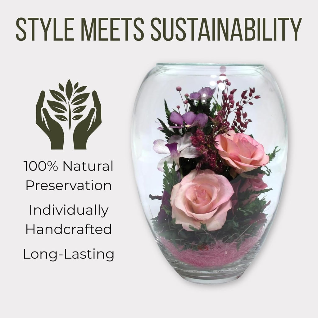 Fiora Flower | Premium Preserved Roses in Glass Vase | Lasts 5 Years | Long-Lasting Real Roses for Christmas, Weddings, Birthdays