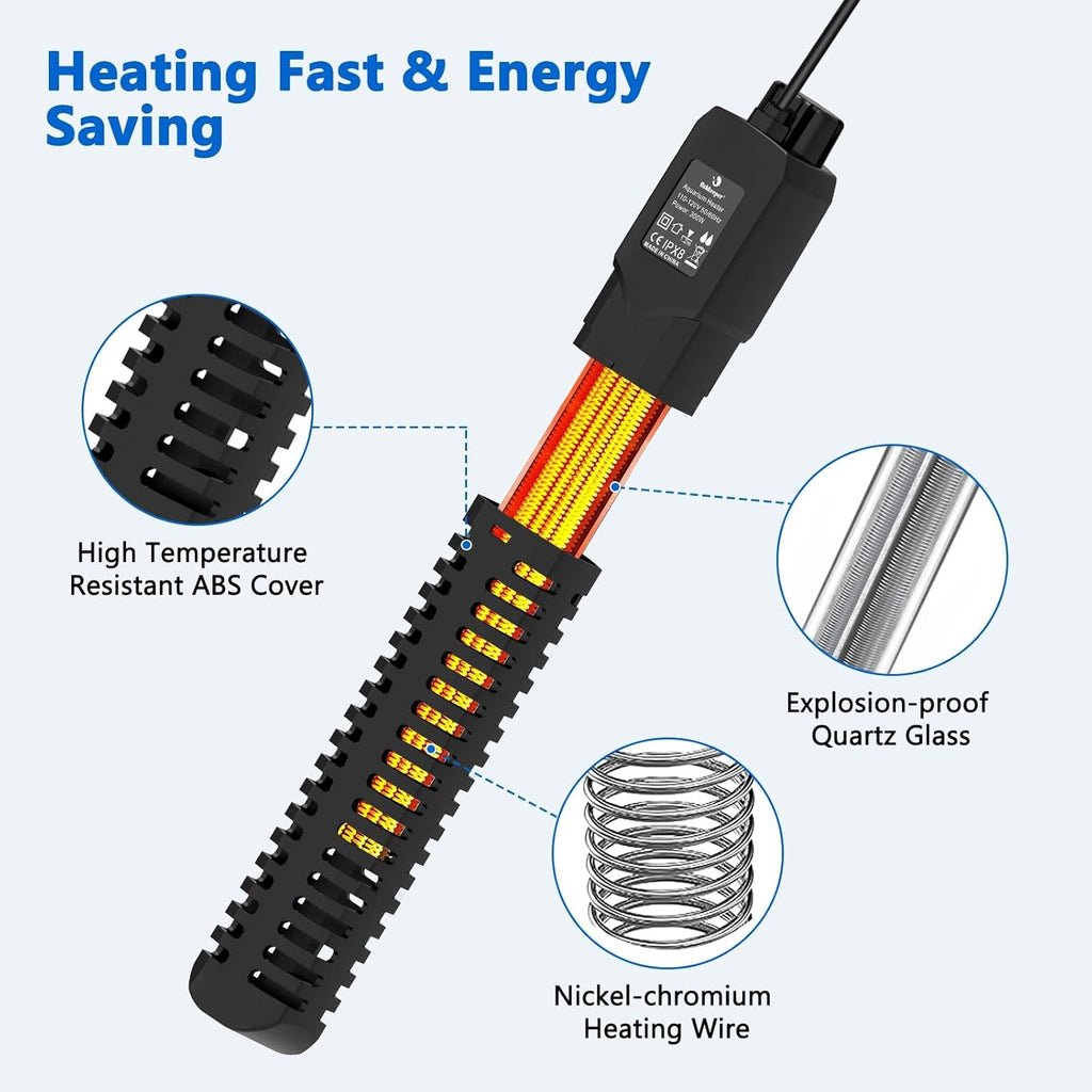 fishkeeper 500W Aquarium Heater, Submersible Fish Tank Heater with Dry-Burn Protection,LED Digital Thermostat,Accurate Temperature Protection for Freshwater and Saltwater 75-120 Gallon