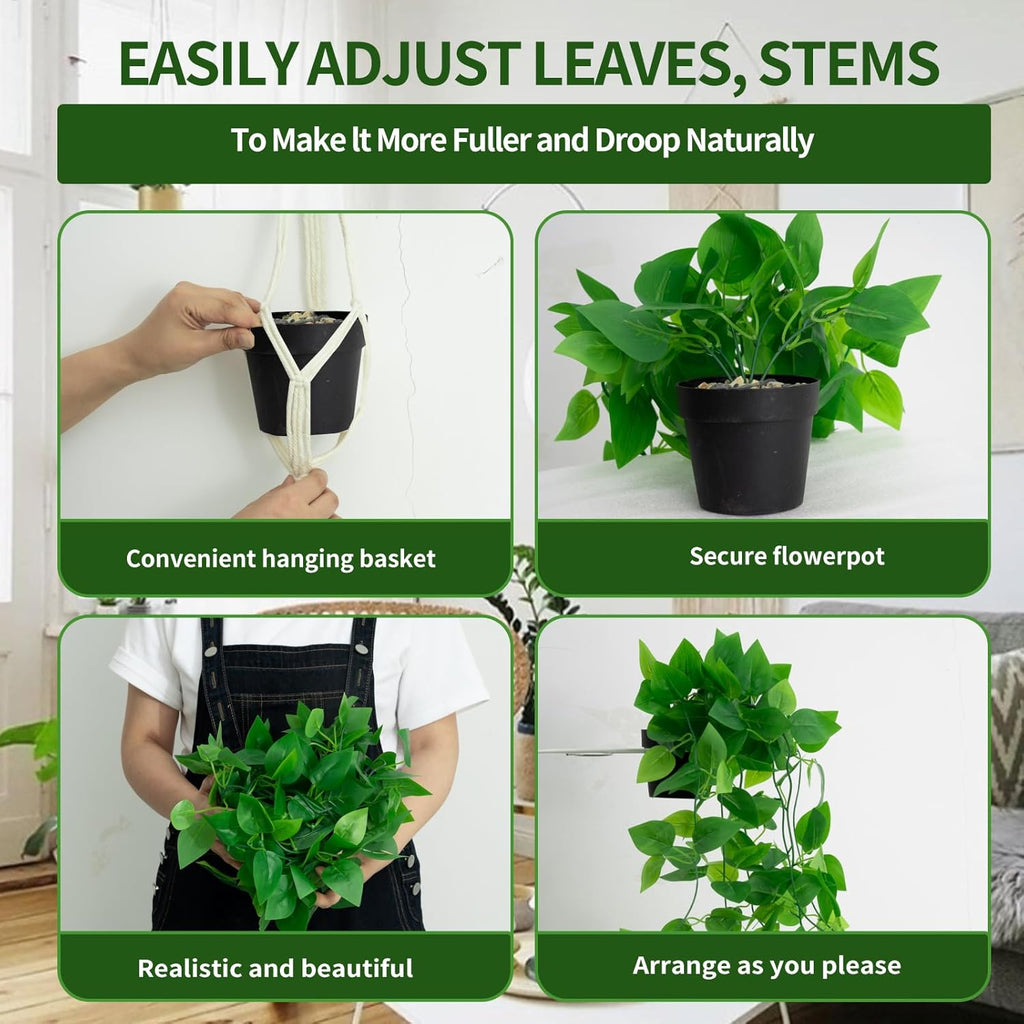Fake Hanging Plants for Room Decor,1pcs Artificial Potted Plants Vines for Wall Home Office Aesthetic Living Kitchen Bathroom Coffee Table Shelf Indoor Outdoor Farmhouse Patio Decorations