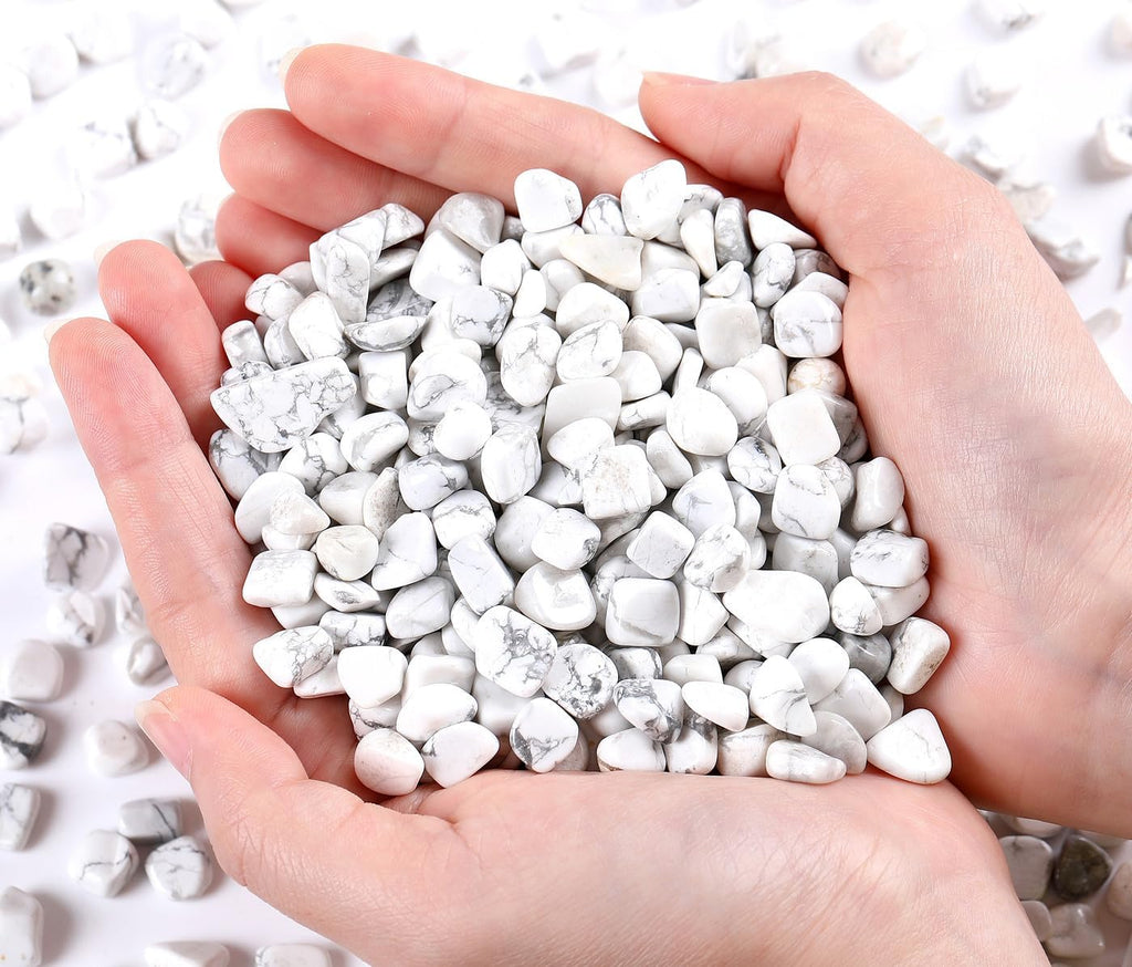QINJIEJIE 0.9Lbs White Howlite Rocks for Plants Decorative Stones Aquarium Gravel Terrarium Pebbles Vase Filler Fish Tank Bowl Sand Bulk Crystal Polished Chips Planters Decorations