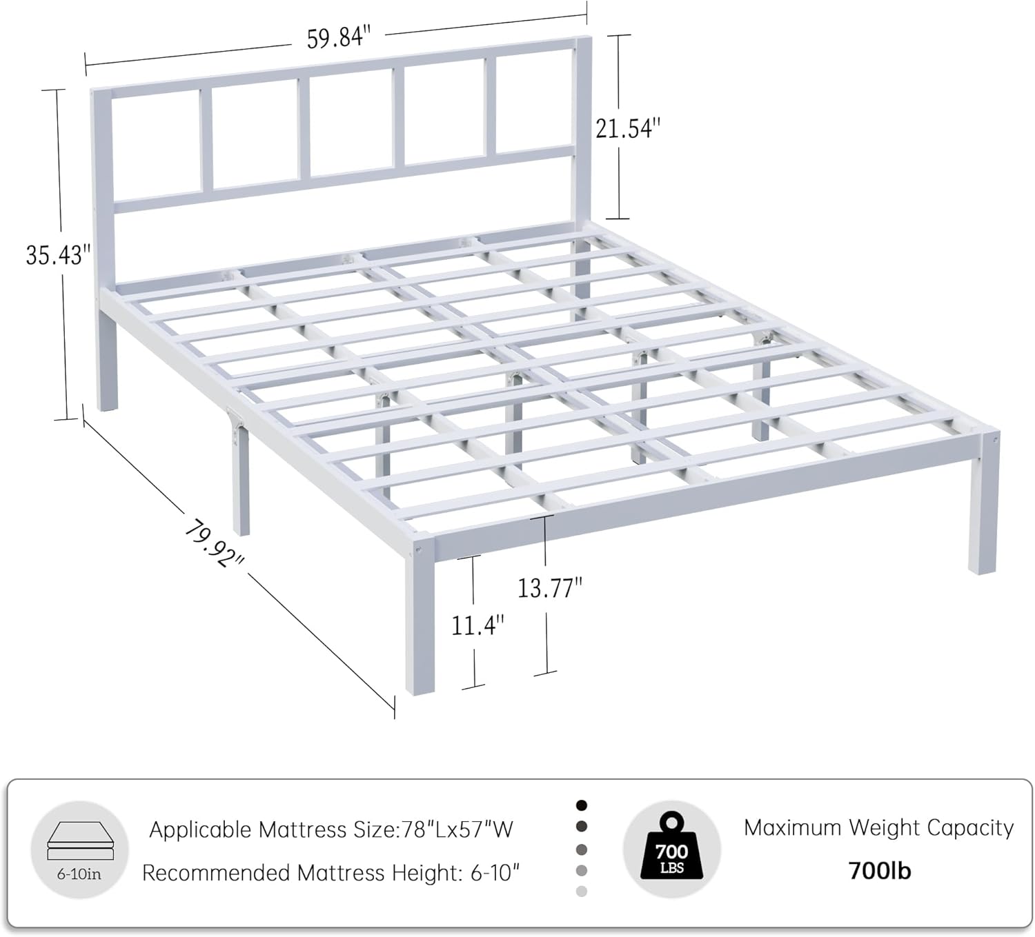 14 Inch Queen Bamboo Platform Bed Frame with Headboard, Wood Slat Support, No Box Spring Needed, Easy Assembly, White