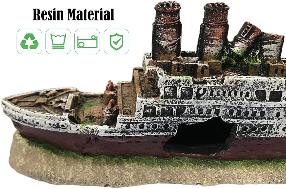 SLOCME Aquarium Titanic Shipwreck Decorations - Fish Tank Resin Material Pirate Ship Decor, Titanic Sunken Ship Ornament