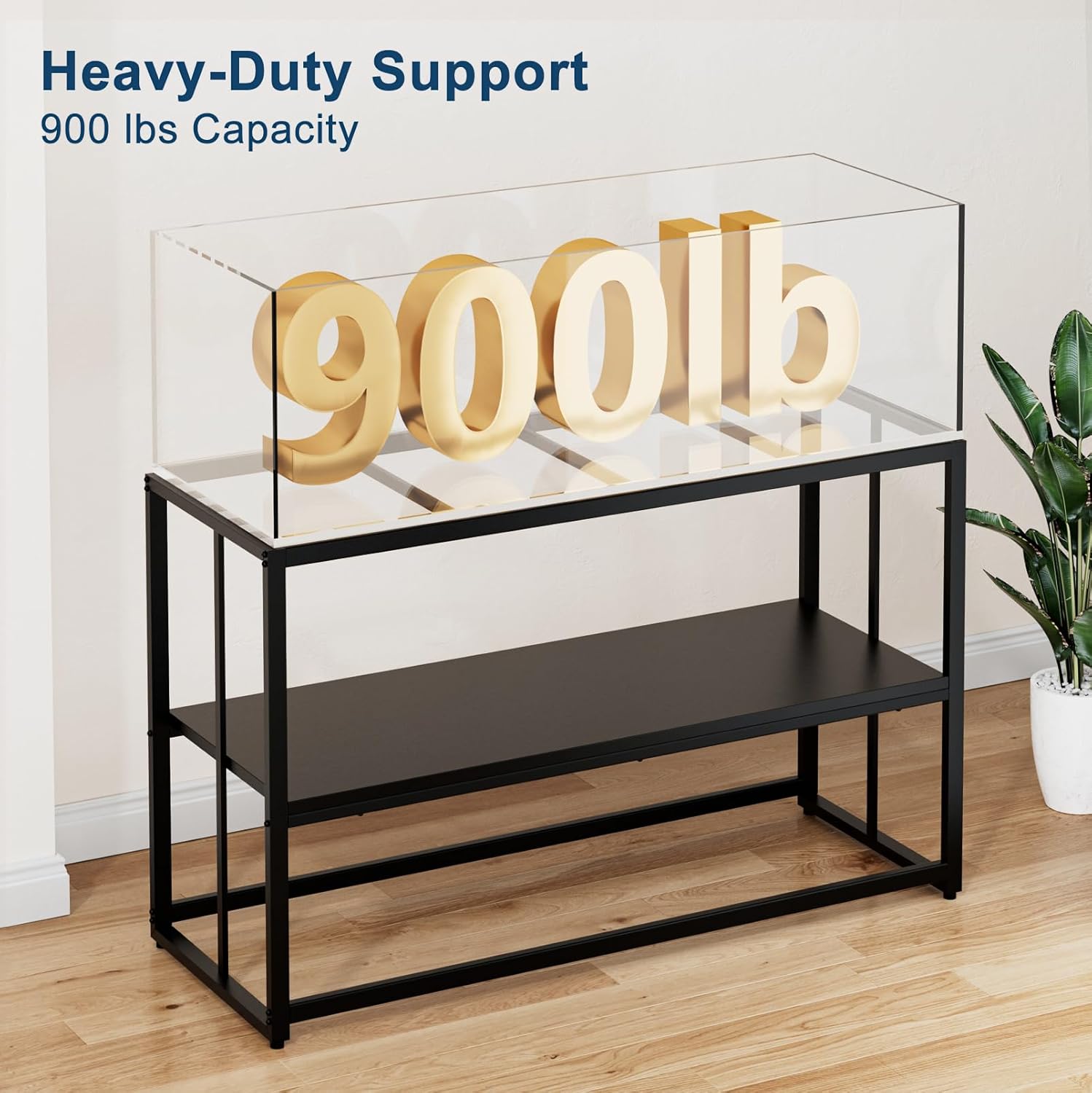 Urban Deco 55-75 Gallon Fish Tank Stand 900LBS Capacity For Aquarium Stand Metal Fish Tank Stand 48.4"x19.7"x31.5" Dual-Layer Design Terrarium Stand Ideal for Home and Office