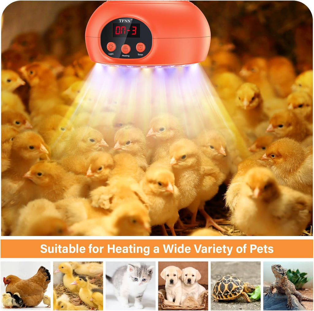 Chicken Coop Heater Lamps,200W-350W-500W Reptile Heating Lamp Upgraded with UVA UVB Ligh 3-6-9-12H Timer,Protable Greenhouse Heater for Outdoor Chicken Coop for Reptile Rabbits Dog Cats (Orange)