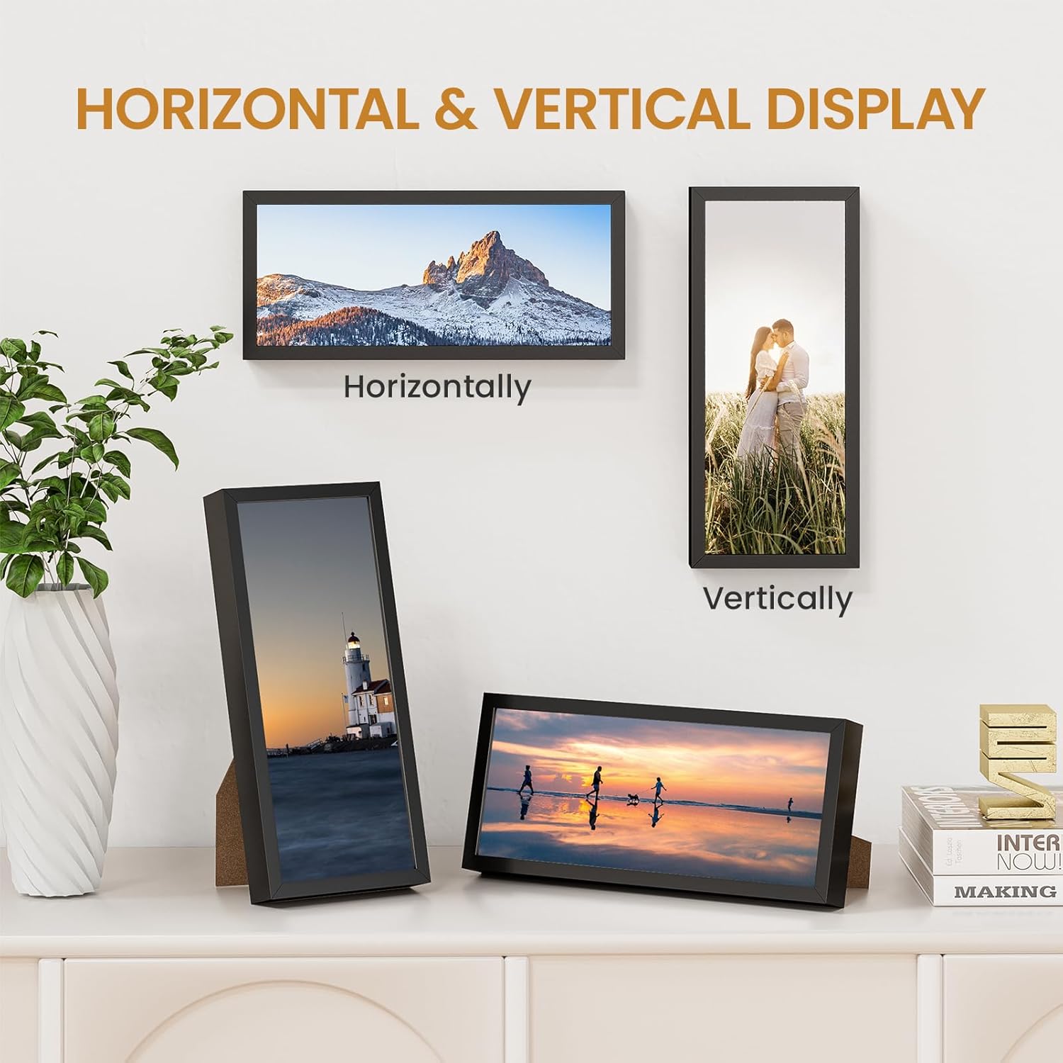 4x9 Aluminum Metal Picture Frame,Tempered Glass Black Photo Frame 4x9 for Family Photo,Posters,Art,Document to Wall Mount Horizontally or Vertically