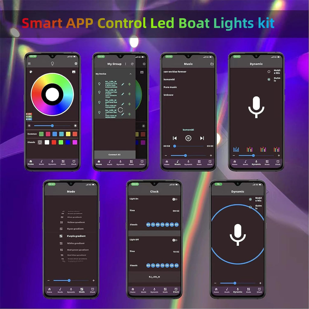 45FT LED Boat Lights, 12V APP RF Remote Control Pontoon Boat Lights, IP66 Waterproof RGB Marine Strip Lights, Boat Interior Light, Boat Deck Light for Bass Boat, Fishing Boat, Yacht